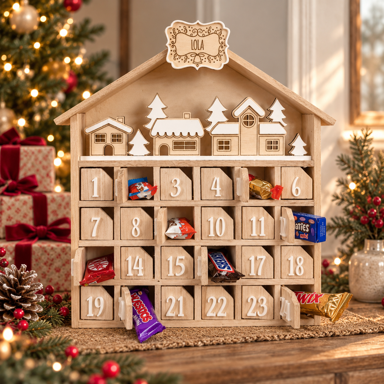 Calendario de Adviento personalizado con 24 cajones para sorpresas Calendario de Adviento personalizado con 24 cajones para sorpresas