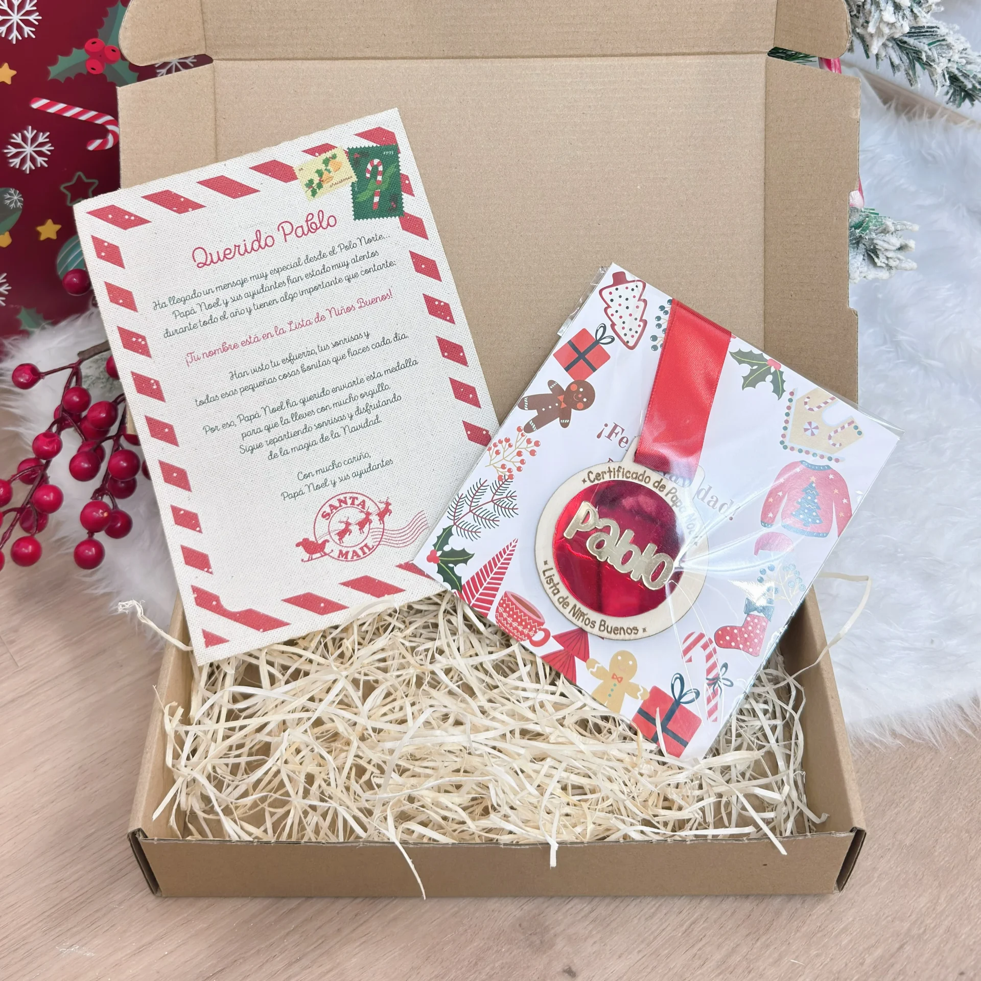 Medalla de los Niños Buenos personalizada con carta de Papá Noel