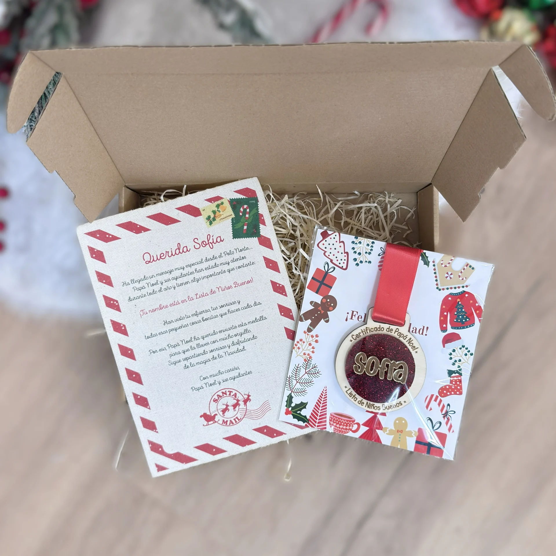 Medalla personalizada de Papá Noel con carta para niños